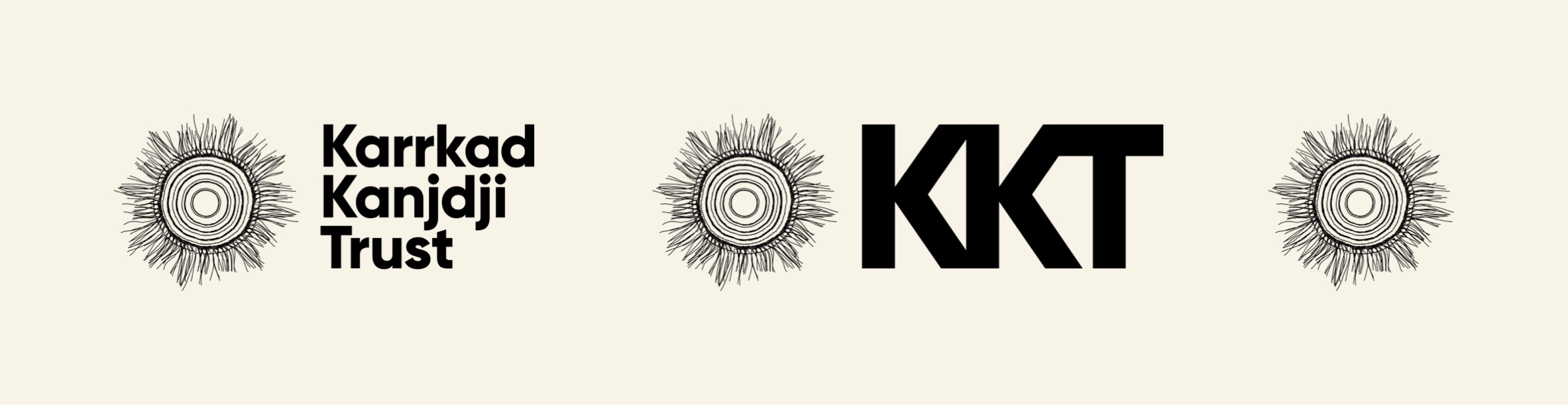Three KKT logo variations. One features the woven heart with the full brand name, the second features the woven heart and the 'KKT' acronym and the final features the woven heart by itself.