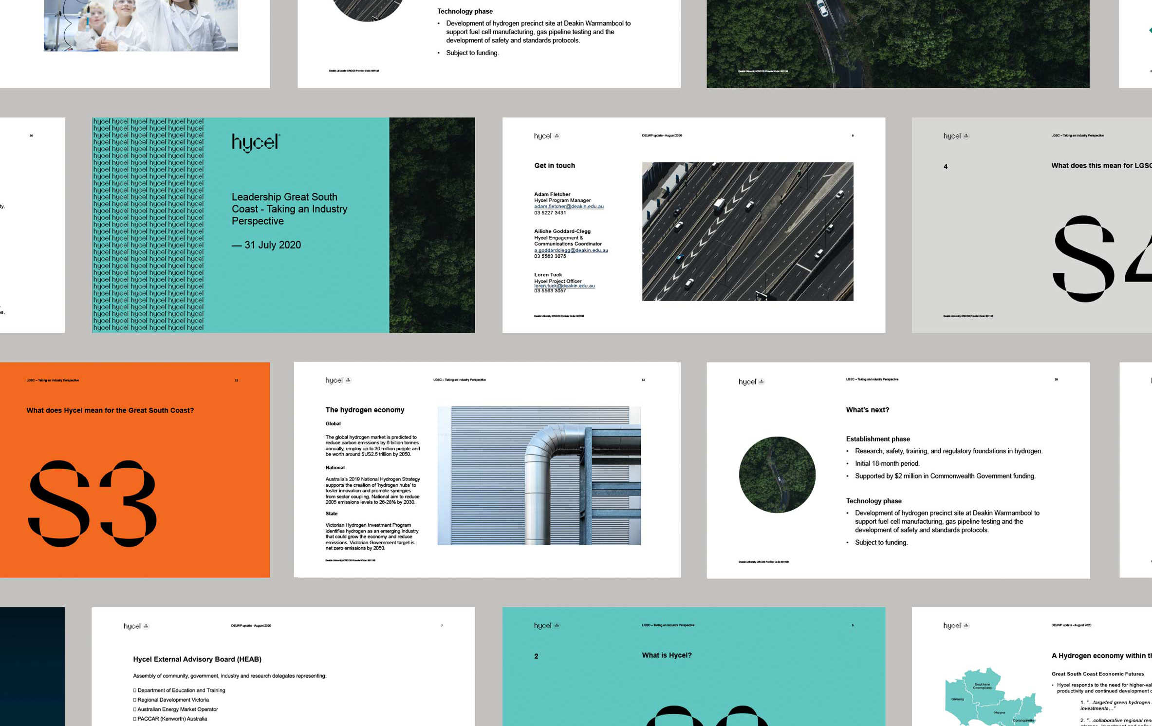 a grid of presentation slides using the Hycel branding