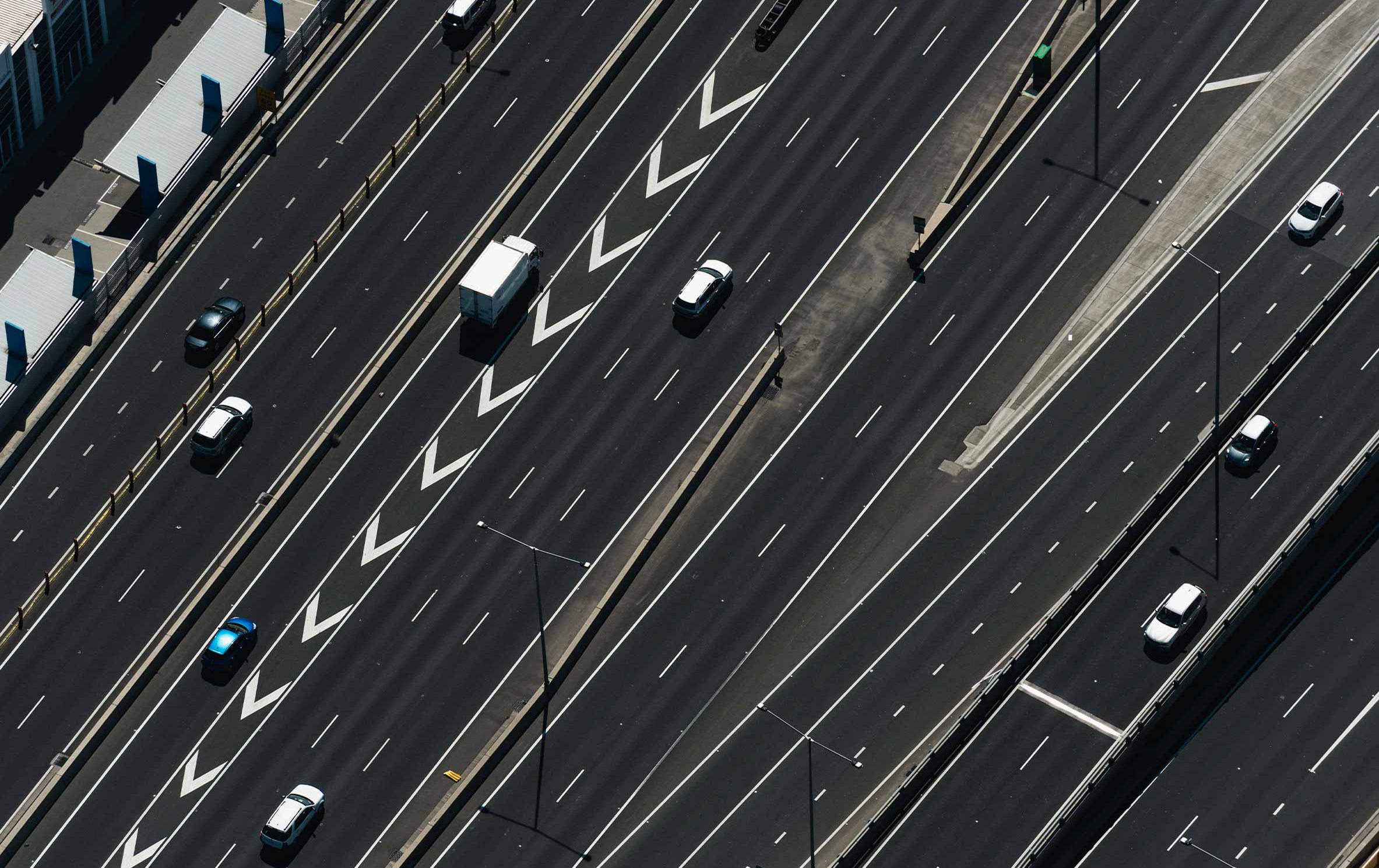 aerial view of a multi-lane freeway