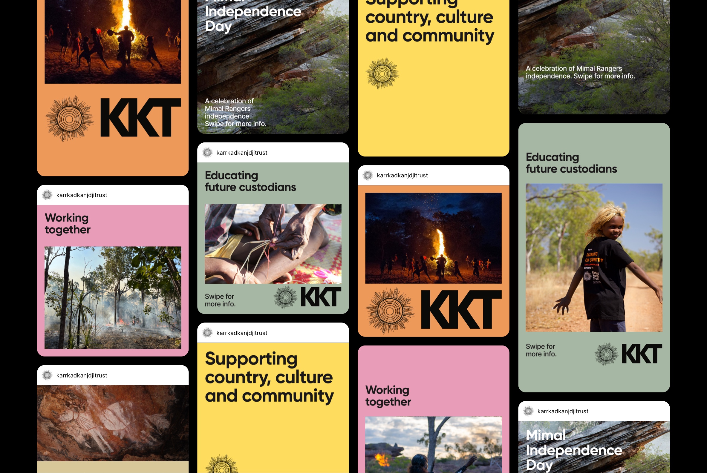 A tiled layout of various KKT-branded social media images.
