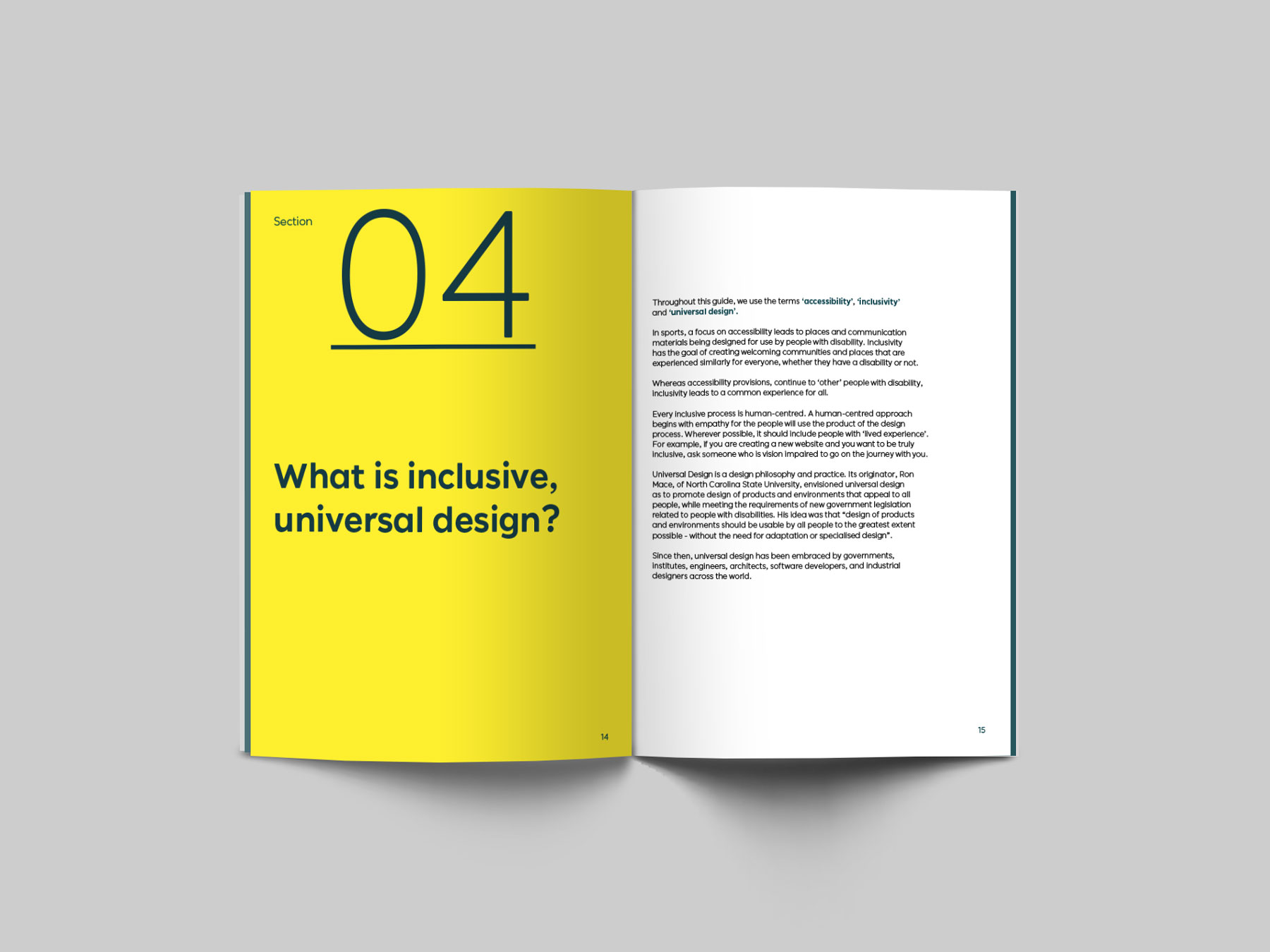 Image showing page spread of universal design guide