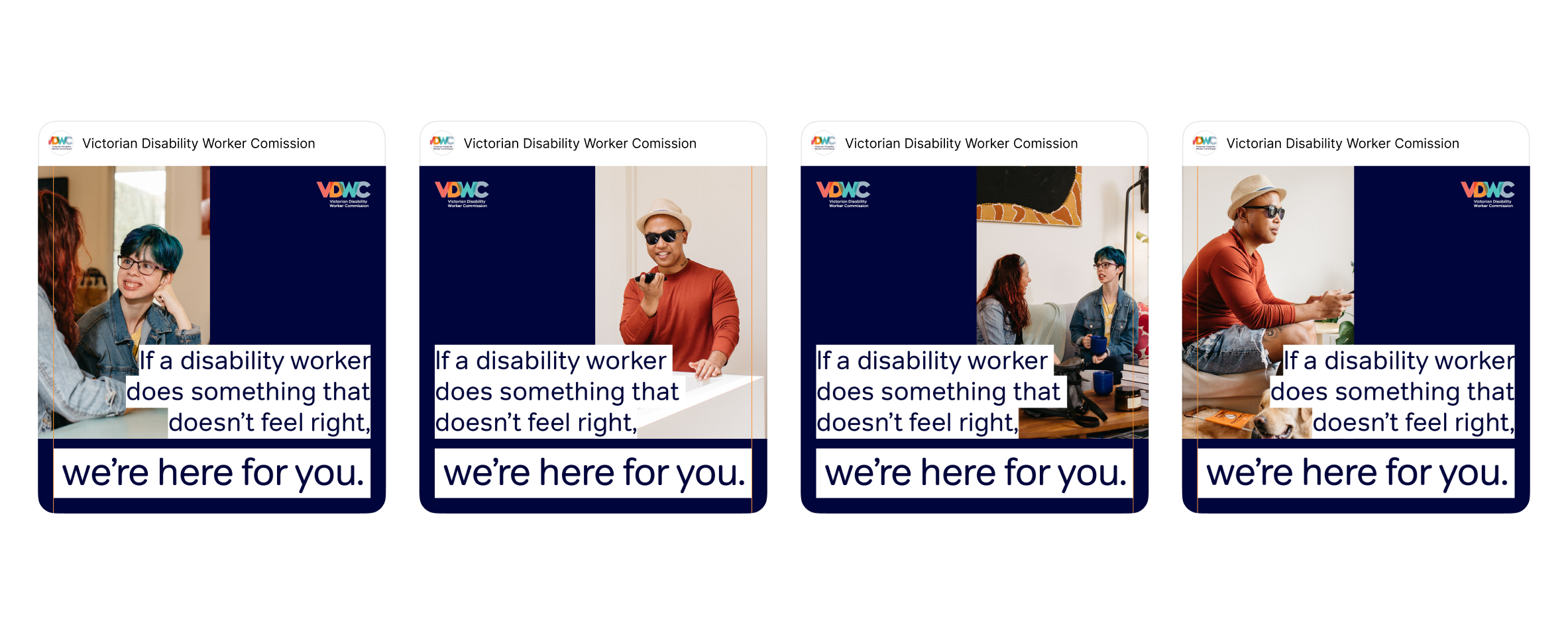 Four social media posts, each depicting a person with a disability and the campaign slogan.