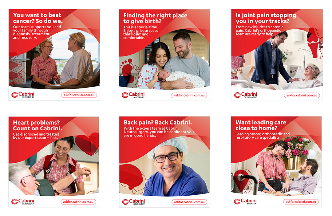 Case study image of social tiles for Cabrini health service marketing campaign