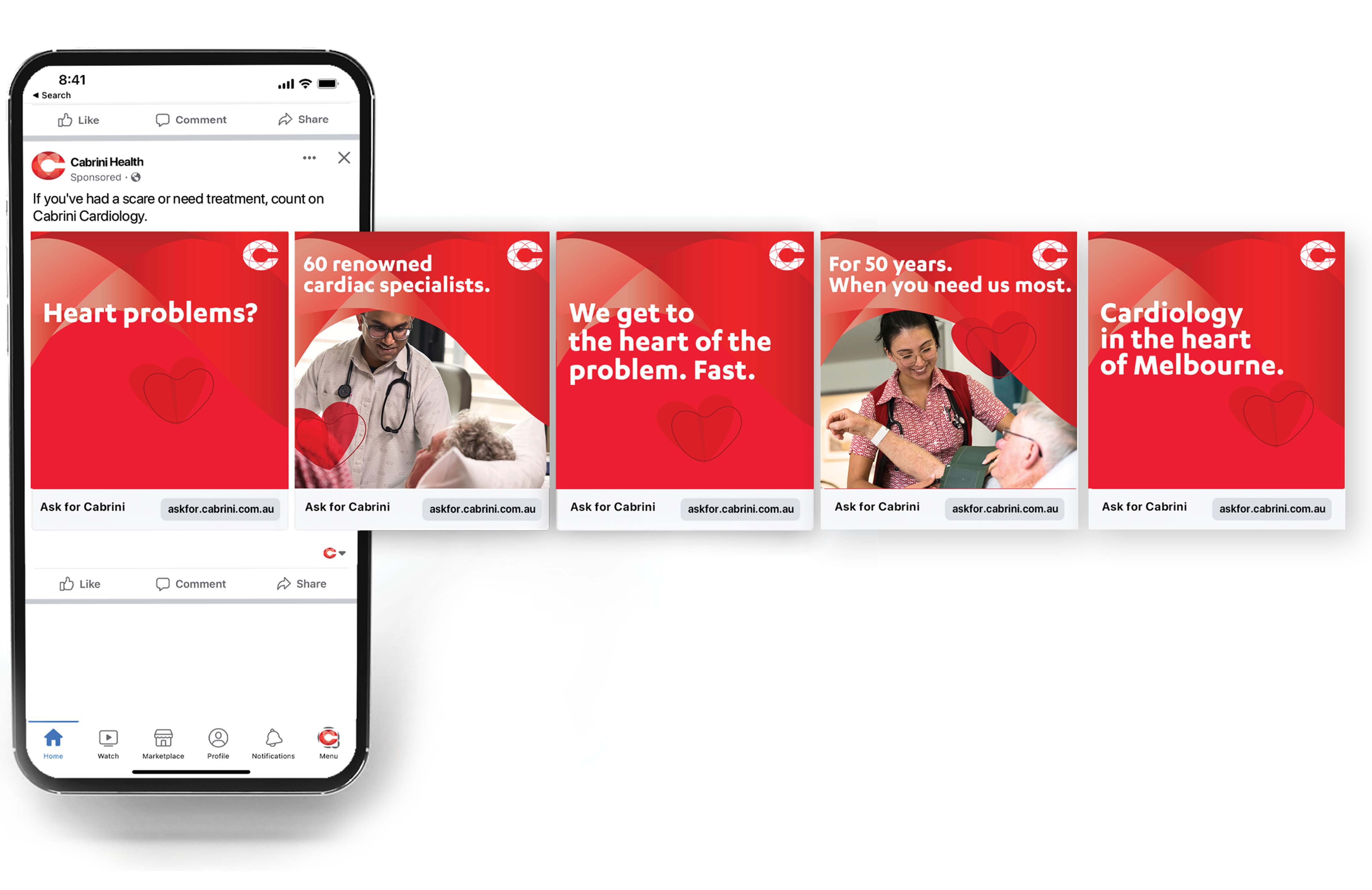 Case study image of social carousel for Cabrini health service marketing campaign