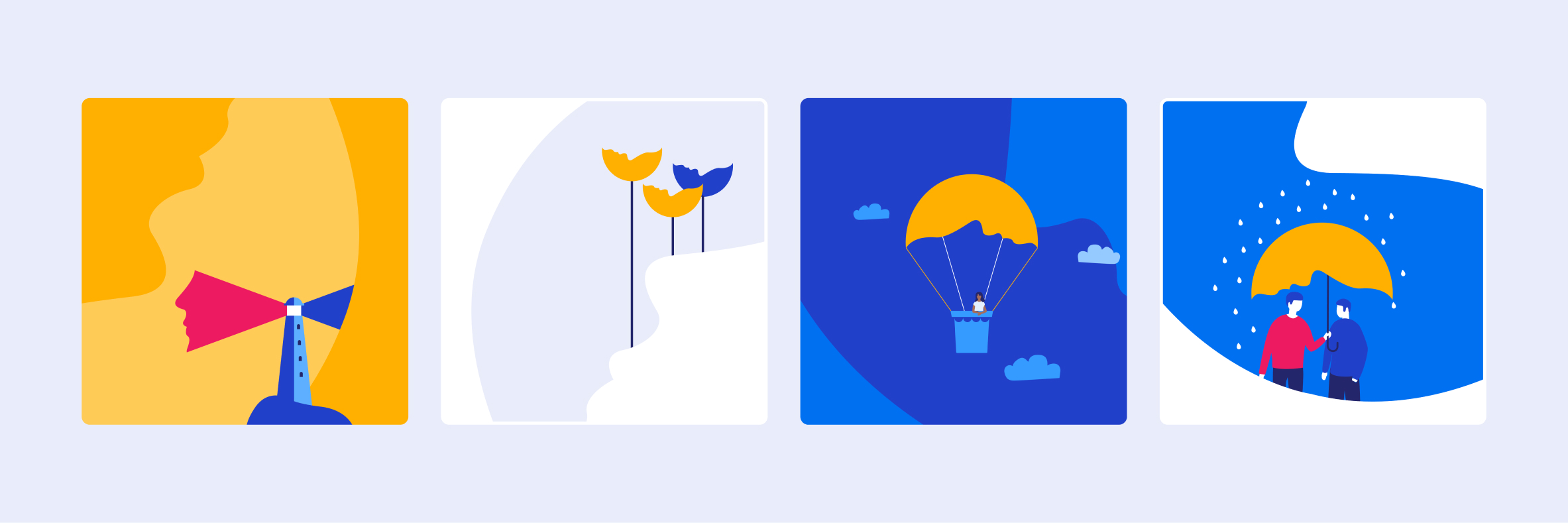 Four illustrations used in the Beyond Blue Mental Wellbeing Guide.